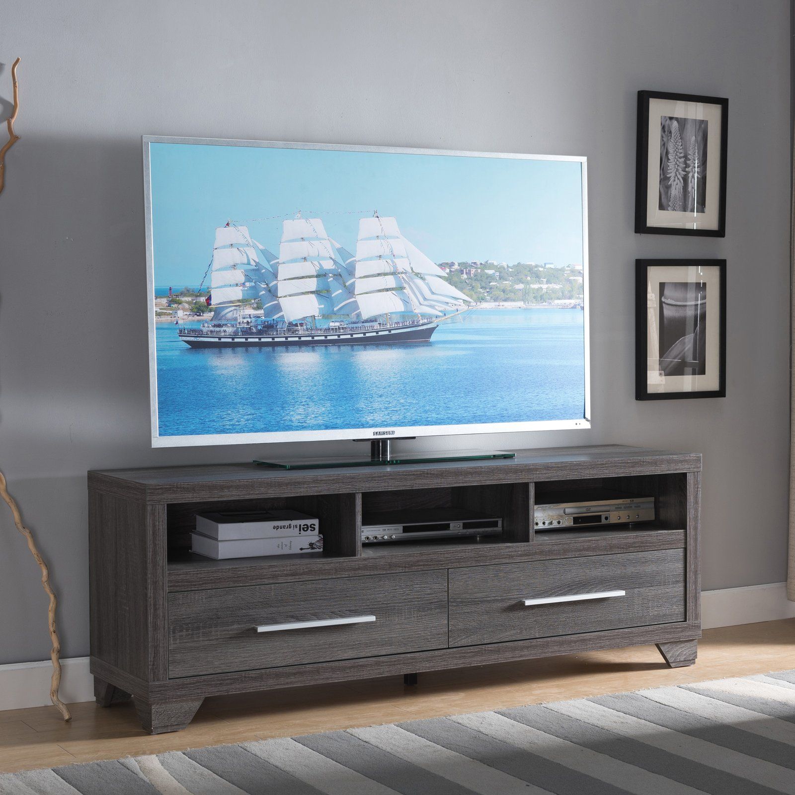 60” Distressed Grey Tv Stand Two Storage Drawers Three Display Shelves ... for The Durability and Design of the Payne 60&quot; Distressed Java TV Stand