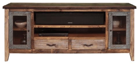 76" Brown Solid Wood Cabinet Enclosed Storage Distressed Tv Stand ... intended for