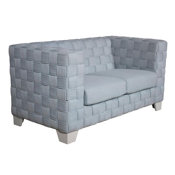 Acme Furniture Saree 31 In. Light Teal Chenille And White Finish Solid ... pertaining to Acme Saree Sofa, Light Teal Chenille &amp; White Finish
