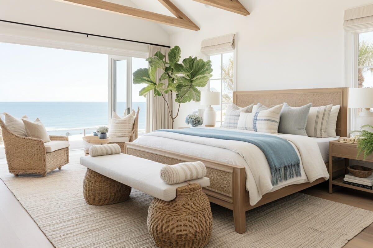 Before &amp;Amp; After: Serene Neutral Coastal Bedroom Design - Decorilla ... pertaining to Designing a Serene Space with the Canterbury Natural White Chest