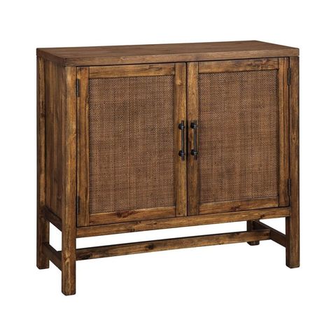 Benzara 1 Double Door Storage Wooden Accent Cabinet With Woven Front ... with