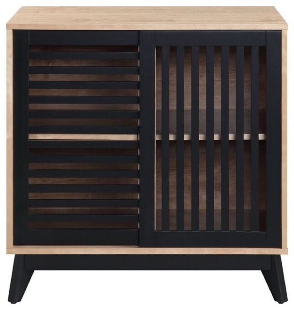 Benzara Bm274631 30&quot; Wood Accent Cabinet With Slatted Sliding Doors ... in