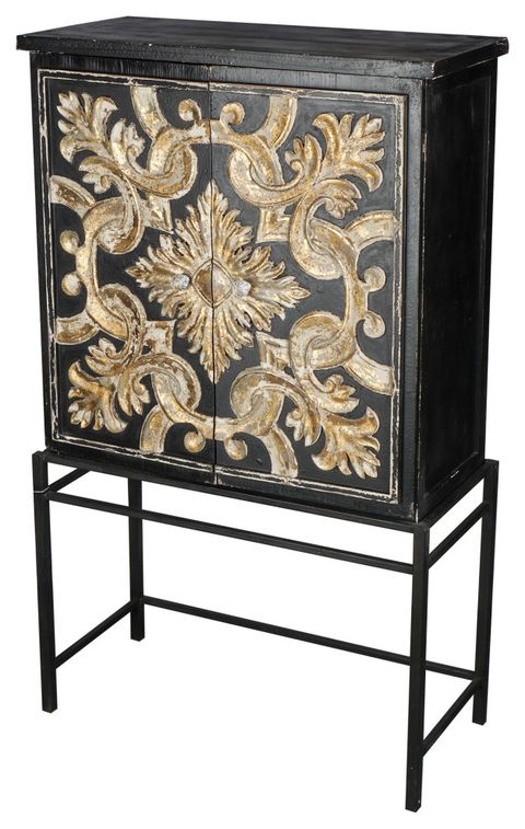 Benzara Bm285583 2 Door Accent Cabinet, Gold Scrollwork, Metal Stand ... with regard to From Raw Material to Refined Finish The Journey of a Benzara Accent Cabinet