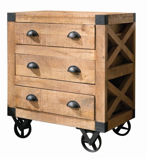 Benzara Three Drawers Wooden Accent Cabinet With Metal Wheels, Brown ... with From Raw Material to Refined Finish The Journey of a Benzara Accent Cabinet