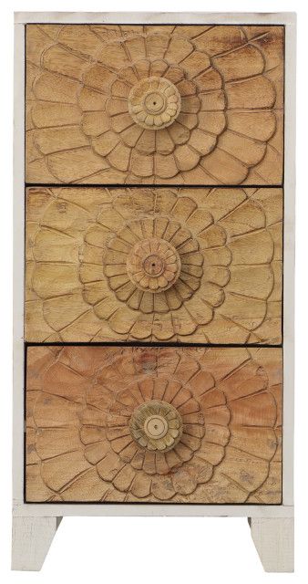 Benzara Upt-226285 3 Drawer Mango Wood Accent Storage Cabinet, White ... pertaining to