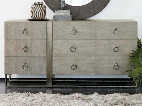 Bernhardt Linea Cerused Greige / Textured Graphite Metal Nine-Drawer ... intended for Unpacking the Design Philosophy Behind the Bernhardt Linea Dresser