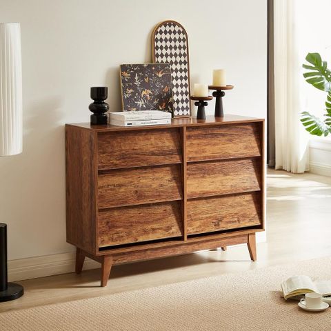 Bevel Design Dresser Brown 6-Drawer 47.2 In. W Chest Of Drawers Vintage ... intended for The Enduring Appeal of the Newton Brown 6-Drawer Dresser in Modern Homes