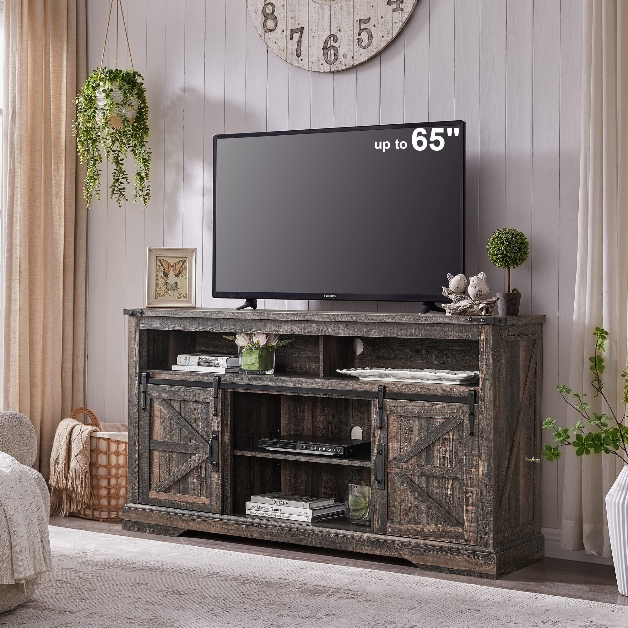 Buy Okd Farmhouse Tv Stand For 65+ Inch Tv, 33&quot; Tall Highboy ... within From Forest to Family Room The Journey of a Light Oak Native TV Stand