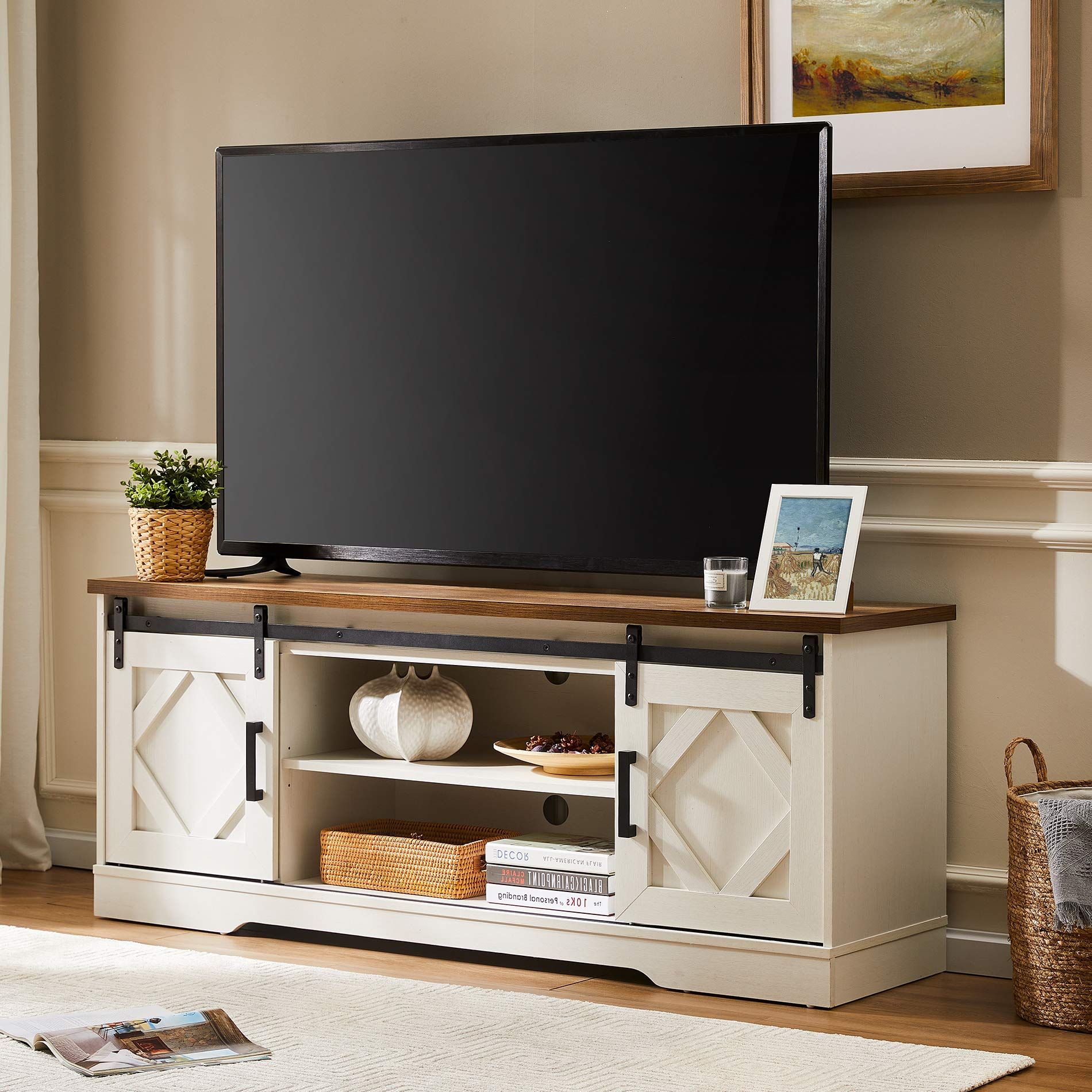 Buy Wampat Farmhouse Sliding Barn Door Tv Stand For Tvs Up To 65 Inch ... inside Designing the Perfect Living Space with a Grand Bank Media Console