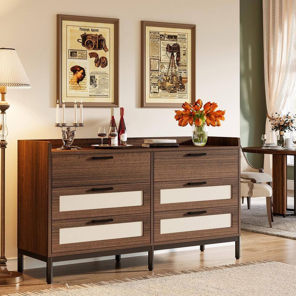 Byblight Brown 6-Drawer 13.78 In. W Dresser With Metal Pull Handle Bb ... within