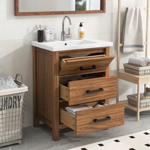 Cassia 24" Teak Wood Bathroom Vanity Cabinet (Sink Basin Not Included ... with