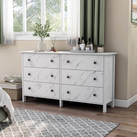 Furniture Of America Asta White 6-Drawer 52.56 In. Wide Faux Marble ... with regard to