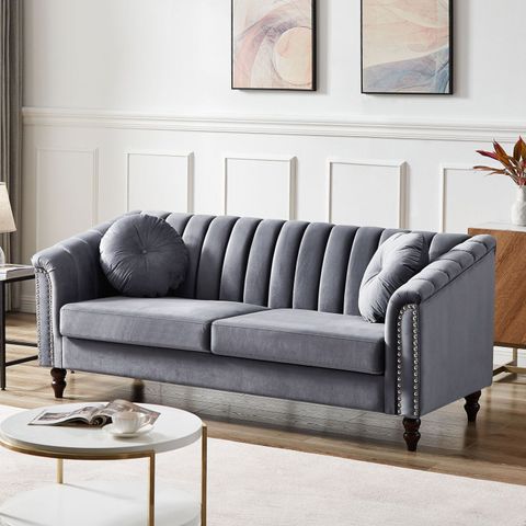 Grey Velvet Sofa | Cabinets Matttroy within Understanding the Craftsmanship of the Annabelle 80 Fossil Gray Velvet Sofa