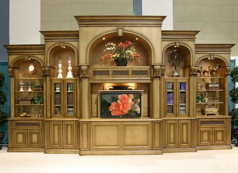 Old World Elegance Is Reflected In This Stately Custom Entertainment ... pertaining to Bringing Warmth and Style Home with a Rectangular Teak TV Unit
