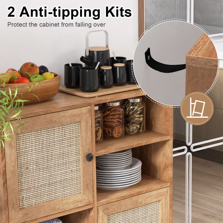 Rattan Buffet Cabinet With 2 Doors And 2 Cubbies - Costway regarding