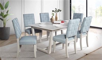 Saree 7 Piece Dining Room Set In Light Teal Chenille &amp;Amp; White Finish By ... intended for Acme Saree Sofa, Light Teal Chenille &amp; White Finish