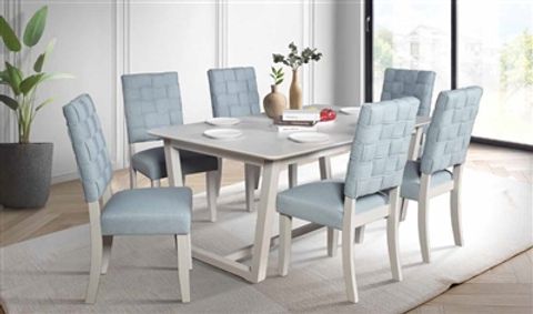 Saree 7 Piece Dining Room Set In Light Teal Chenille &Amp; White Finish By ... intended for Acme Saree Sofa, Light Teal Chenille & White Finish