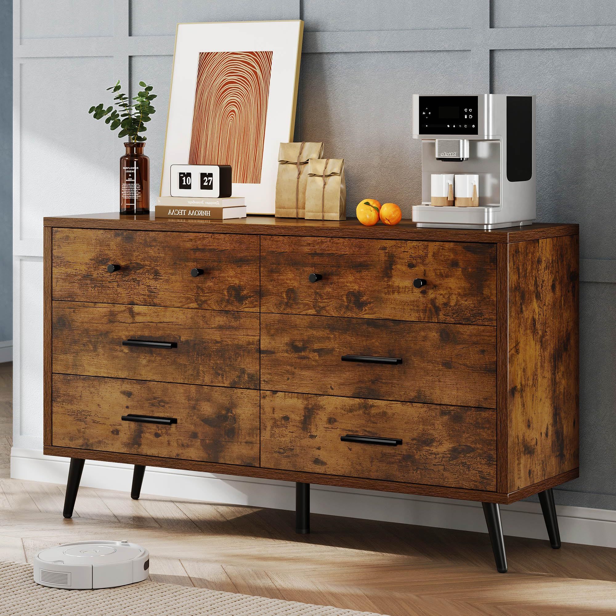 Snapklik.com : Dwvo Rustic Brown 6 Drawer Dresser - 47&quot; W Large Double ... with The Enduring Appeal of the Newton Brown 6-Drawer Dresser in Modern Homes