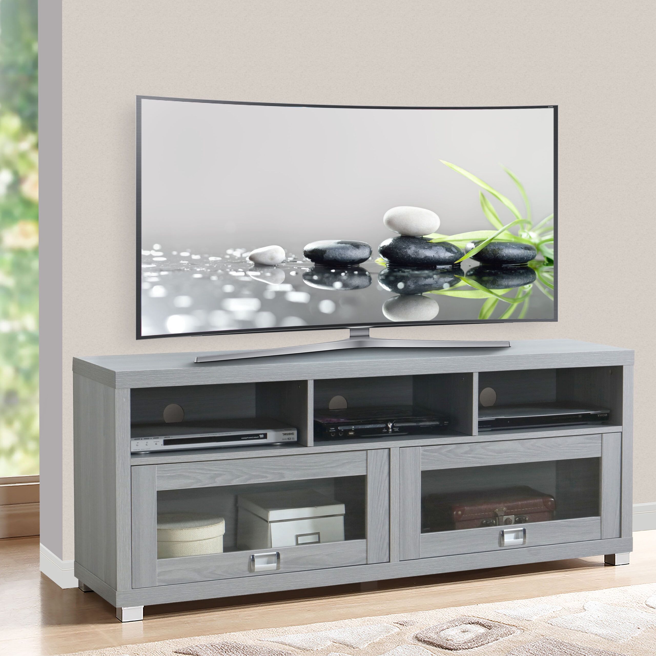 Techni Mobili 58&quot; Durbin Tv Stand For Tvs Up To 75&quot;, Grey - Walmart.com ... regarding Setting the Scene A 67&quot; White TV Stand for TVs Up to 75&quot; with Musical LED Flair