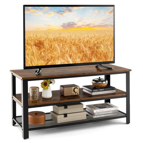 Topbuy Industrial Tv Stand Media Entertainment Center With 2-Tier Open ... for Beyond the Screen Maximizing Your vidaXL Natural Wood and Black Frame TV Cabinet