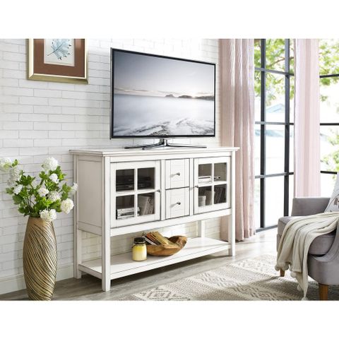 Walker Edison Furniture Company 52 In. Antique White Wood Console Table ... regarding