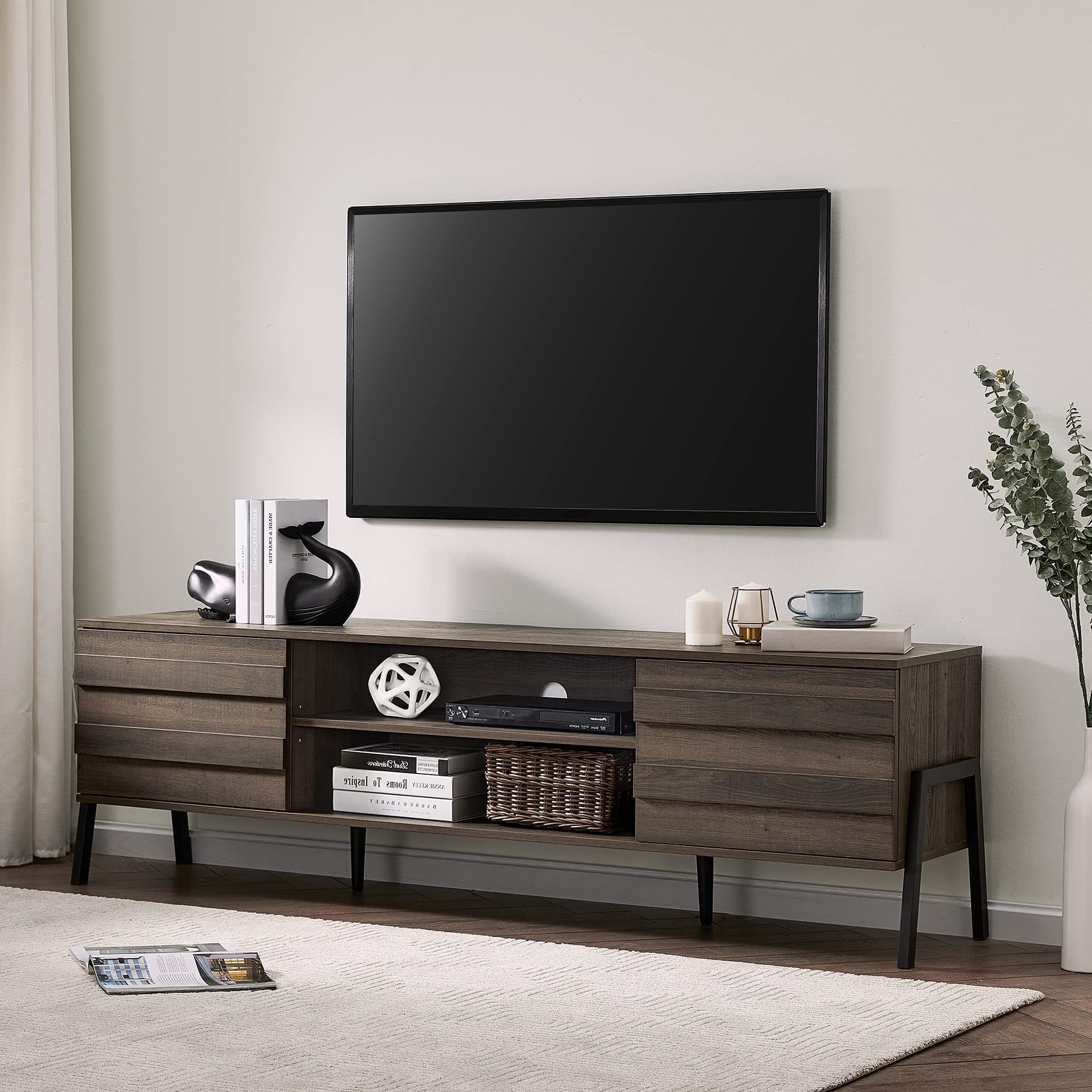 Wampat Mid-Century Modern Tv Stand For Tvs Up To 75 Inch Flat Screen ... regarding