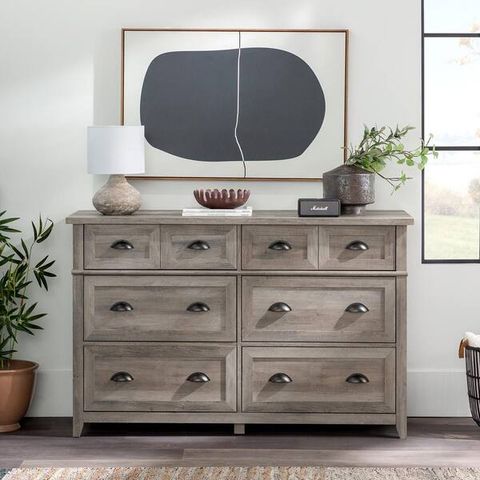 Welwick Designs Farmhouse Grey Wash 6-Drawer 52 In. W Dresser With Faux ... with Your Guide to Creating a Maranello Gray Wash Faux Marble Dresser