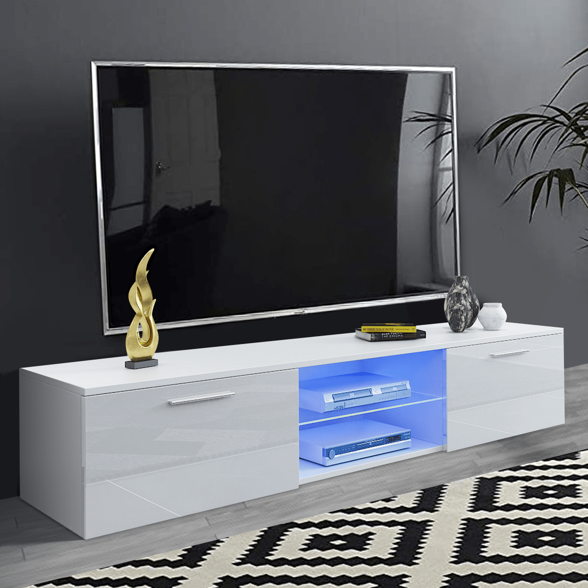 White High Gloss Tv Stand For 75 Inch - Oak Castle Furniture intended for Setting the Scene A 67&quot; White TV Stand for TVs Up to 75&quot; with Musical LED Flair