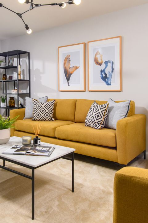 10 Decorating Ideas For A Living Room With A Yellow Mustard Sofa pertaining to