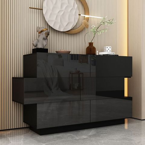 15.7 In. D X 30.7 In. H High Gloss Black Wood 6-Drawer 46.1 In. W Chest ... with regard to