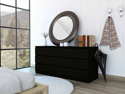 60" Black Drawer Double Dresser for