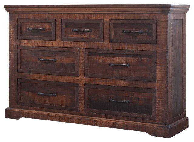61&quot; Brown Solid Wood Seven Drawer Double Dresser - Rustic - Dressers ... in