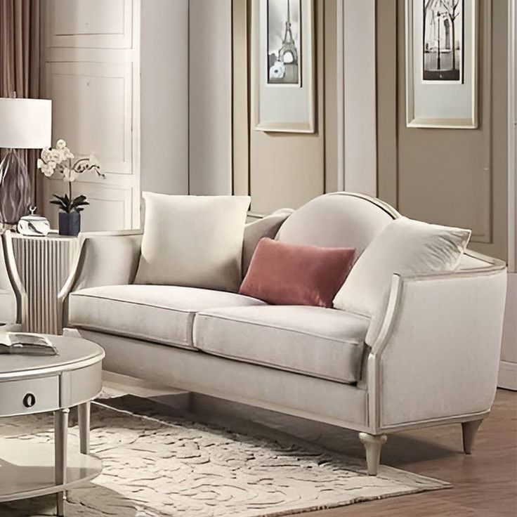 66.25&quot; Kasa Sofa Beige Linen And Champagne Finish - Acme Furniture ... throughout Designing Your Living Room Around a Chic 66-inch Beige Sectional Sofa