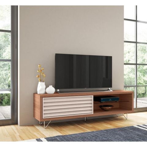 71" Shutter Design Door Wooden Entertainment Tv Stand, Brown By The ... in
