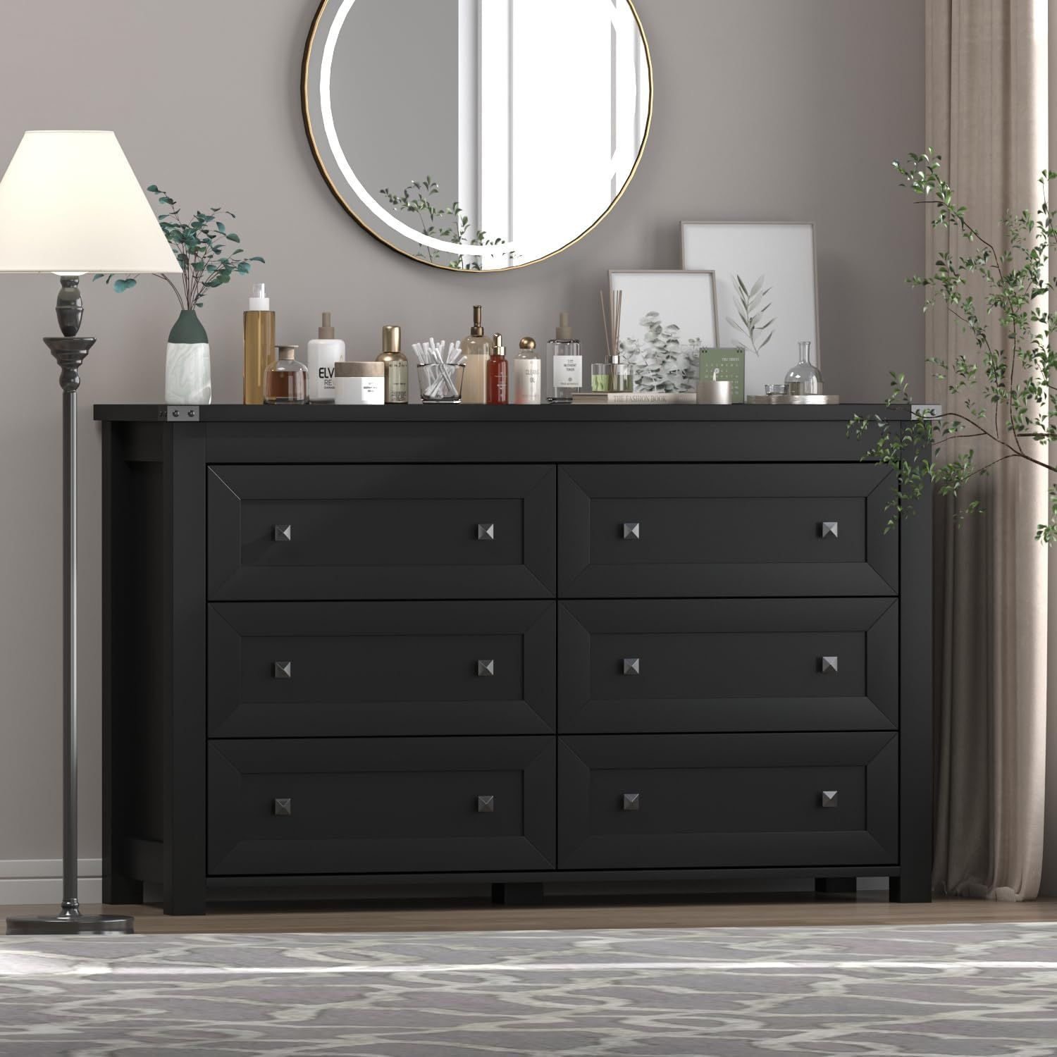 Amazon.com: Boonatu Black Dresser For Bedroom With 6 Drawers, Wood ... in Integrating the Julieta Black 6 Drawer Dresser into Your Bedroom Aesthetic