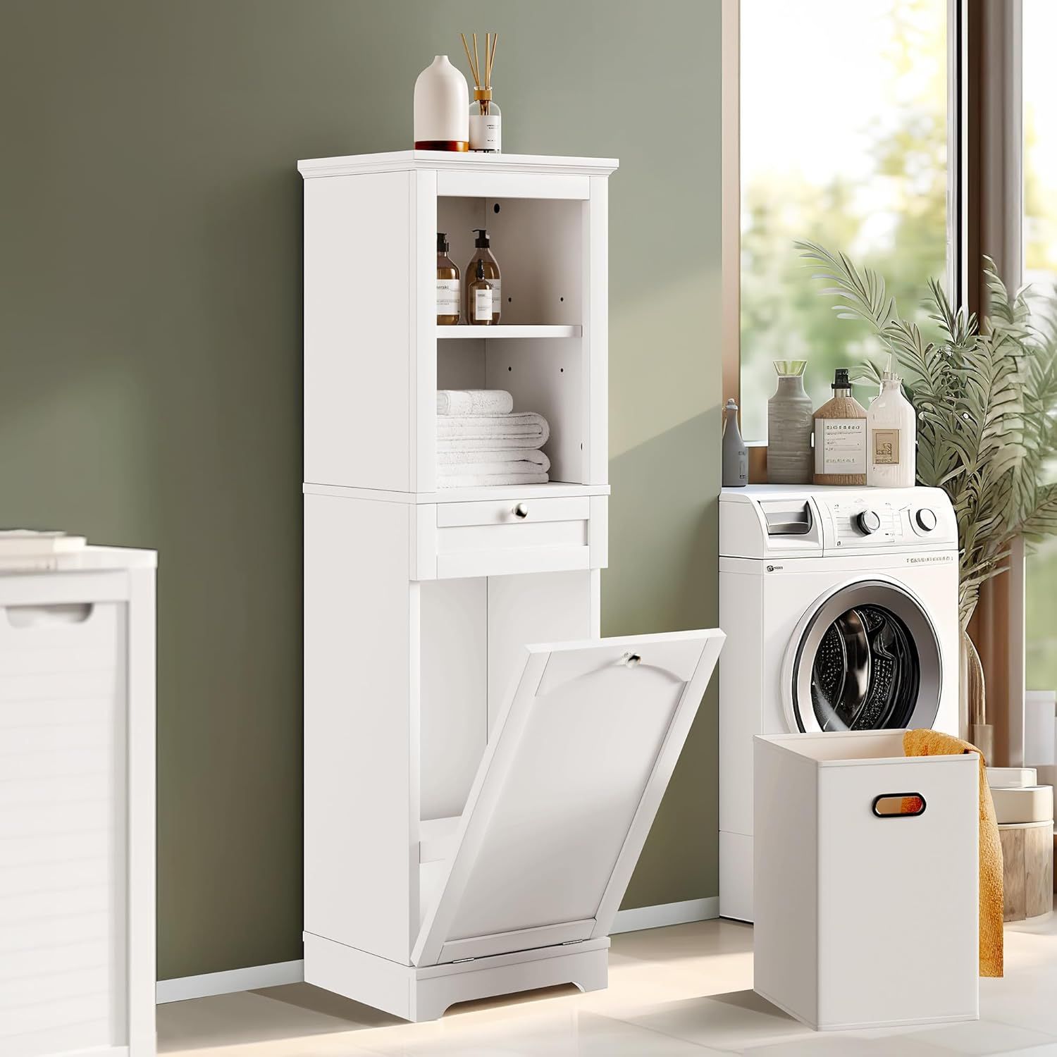 Amazon.com: Yitahome 53&quot; Tall Tilt Out Laundry Hamper Cabinet Hidden ... with From Chore to Calm How Hampers and Baskets Transform Laundry