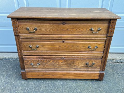 Antique Oak 3 Drawer Dresser #40798899 | Auctionninja.com with regard to Maximizing Your Space The Dexter Oak Finish 3-Drawer Dresser Revealed