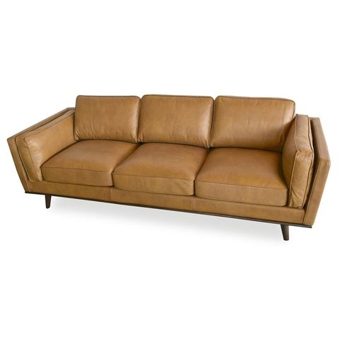 Austin Mid-Century Modern Cushion Back Genuine Leather Sofa In Tan ... within