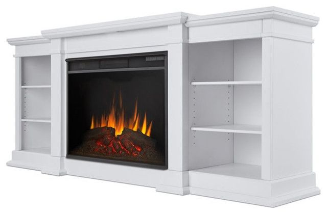 Bowery Hill 81&quot; Modern Wood Entertainment Fireplace Tv Stand In White ... intended for The Enduring Appeal of the Bowery Hill Black Metal Entertainment Center