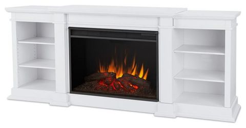 Bowery Hill 81" Modern Wood Entertainment Fireplace Tv Stand In White ... throughout The Enduring Appeal of the Bowery Hill Black Metal Entertainment Center