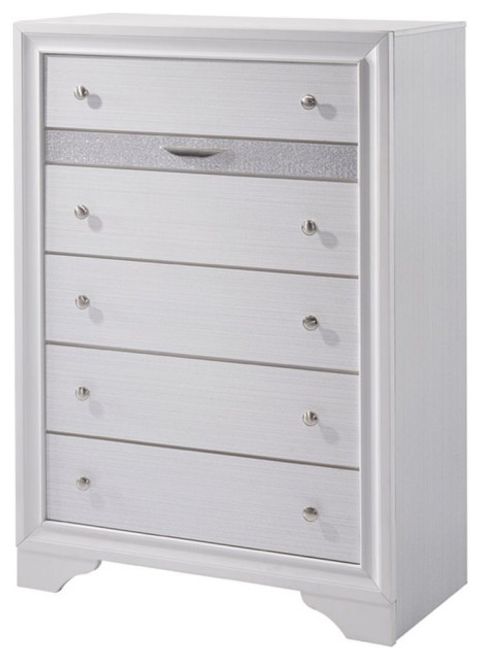 Bowery Hill Contemporary Solid Wood 5-Drawer Chest In White Finish ... for Bringing Elegance Home Discovering the Bowery Hill Off White Chest