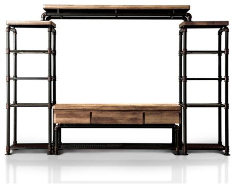 Bowery Hill Metal 4-Piece Entertainment Center In Black Finish ... with regard to The Enduring Appeal of the Bowery Hill Black Metal Entertainment Center