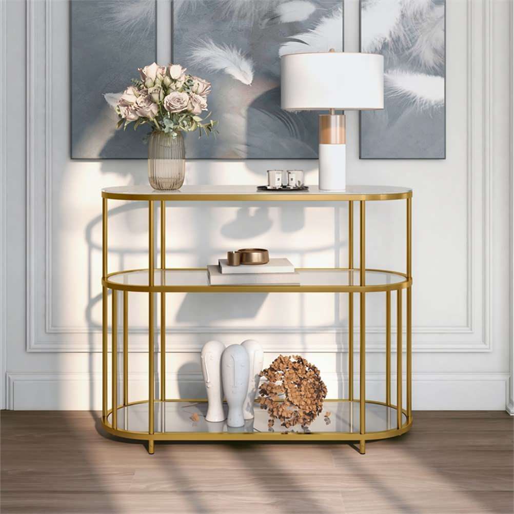 Bowery Hill Modern Metal 2-Shelf Console Table In Gold And Black ... regarding The Enduring Appeal of the Bowery Hill Black Metal Entertainment Center