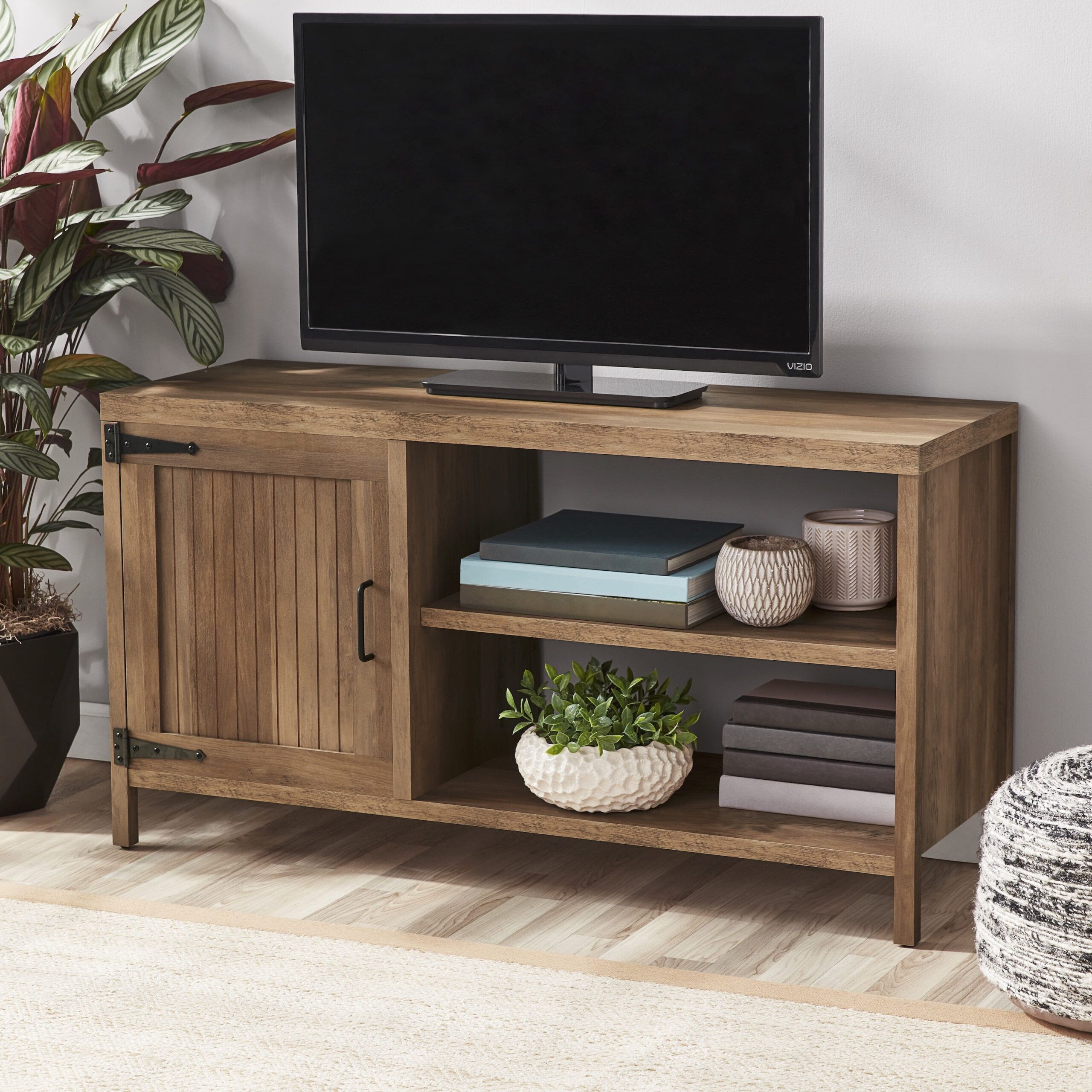 Brandclub - Mainstays Farmhouse Tv Stand For Tvs Up To 50&quot;, Rustic ... in How to Style Your Living Room Around the Weathered Oak and Black TV Stand