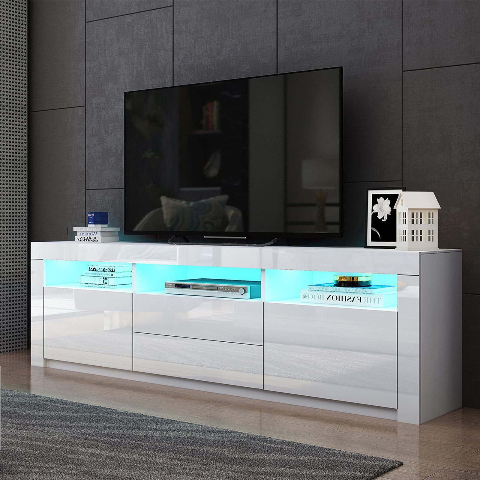 Buy Led Tv Stand Cabinet, White Gloss Tv Unit With Led Lights, Modern ... in
