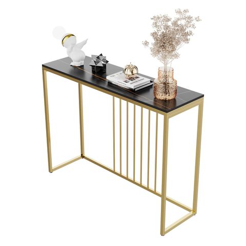 Buy Slim Console Table Hallway Unit: Black Gold Lines Pattern Marble ... regarding