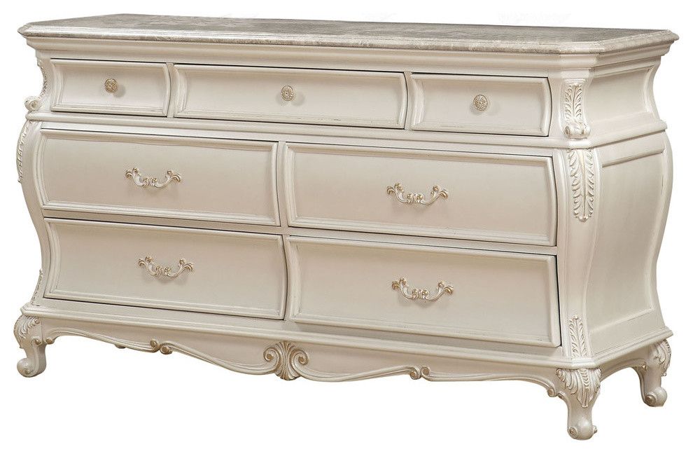 Chantelle Dresser With Granite Top, Pearl White - Victorian - Dressers ... intended for Beyond Storage The Aesthetic Impact of a Granite Top Dresser in Pearl White
