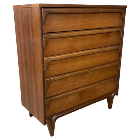 Classic Mid-Century Modern 5-Drawer Chest, Sculptural Walnut By Bassett ... pertaining to