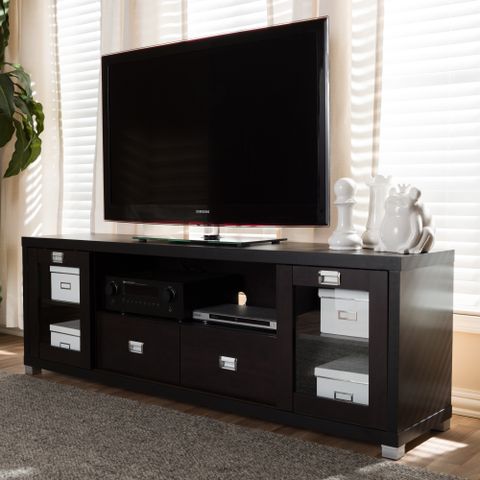 Contemporary Dark Brown Wood Tv Stand By Baxton Studio Silver Modern ... throughout