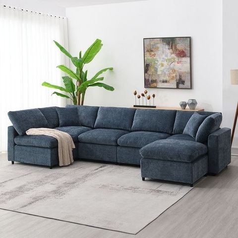 Convertible Modular Sofa Set, 6 Seat Chenille Sectional Sleeper Sofa ... inside
